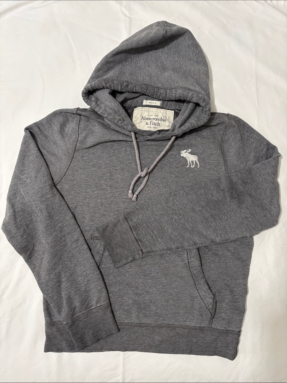 Abercrombie & Fitch Gray Pullover Hoodie with Embroidered Moose